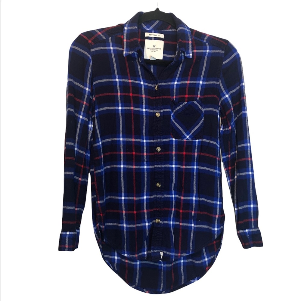 American Eagle Outfitters Blue and Red Plaid Button Down Shirt